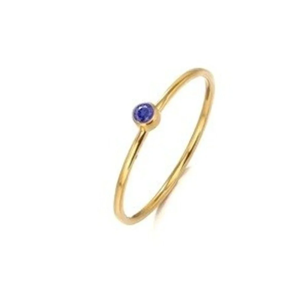 18K Gold Plated Stainless Steel Stackable Ring Blue September Stone Size 7